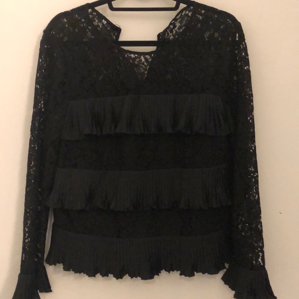 Black lace ruffle tier blouse